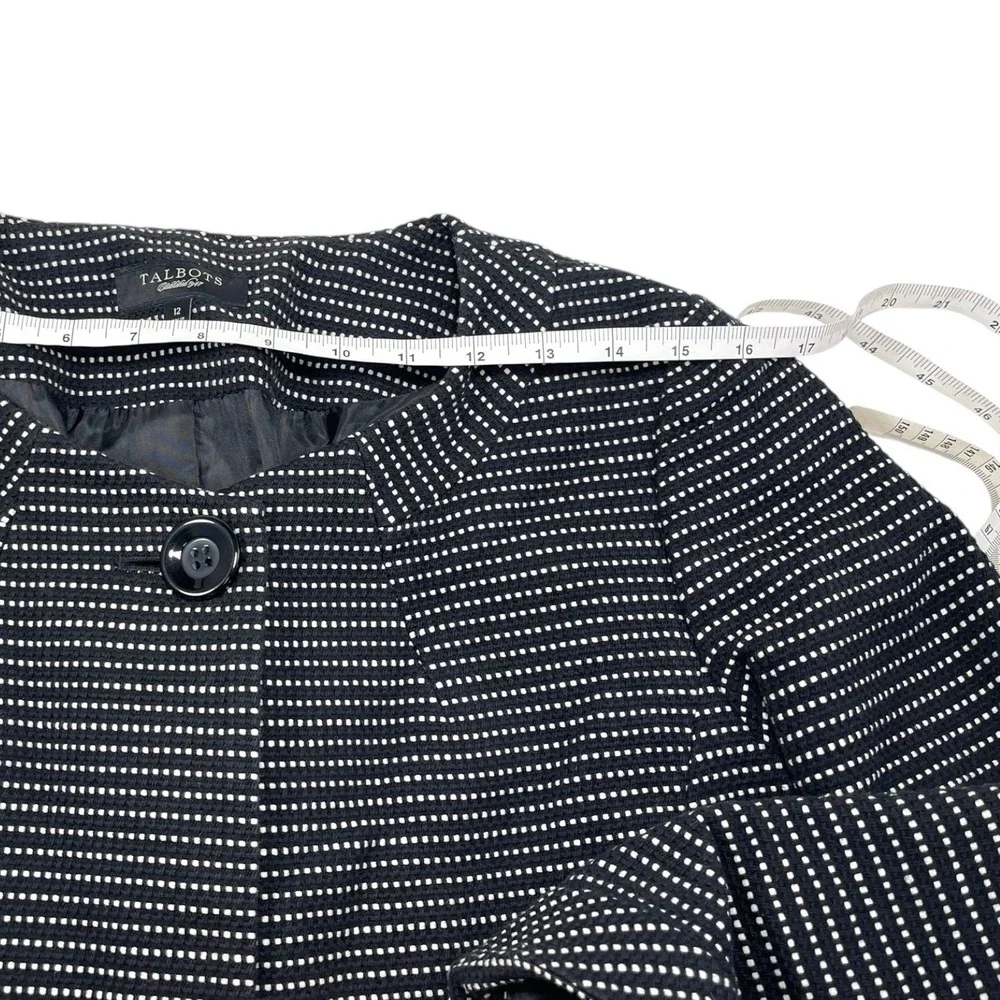 Talbots 12 Black White Polka Dot Cropped Jacket 3/4 Sleeve Button Blazer Preppy